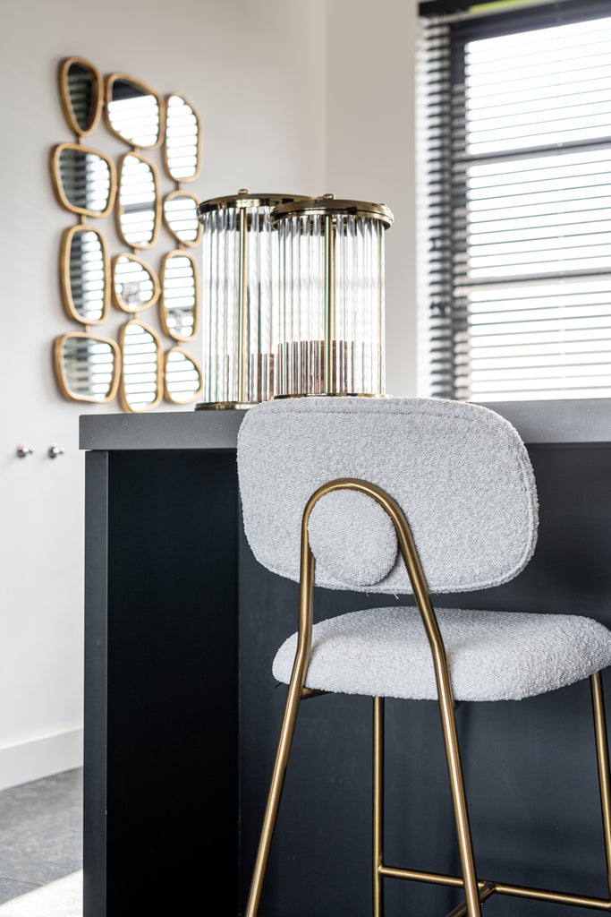 Counter stool Xenia white bouclé / brushed gold