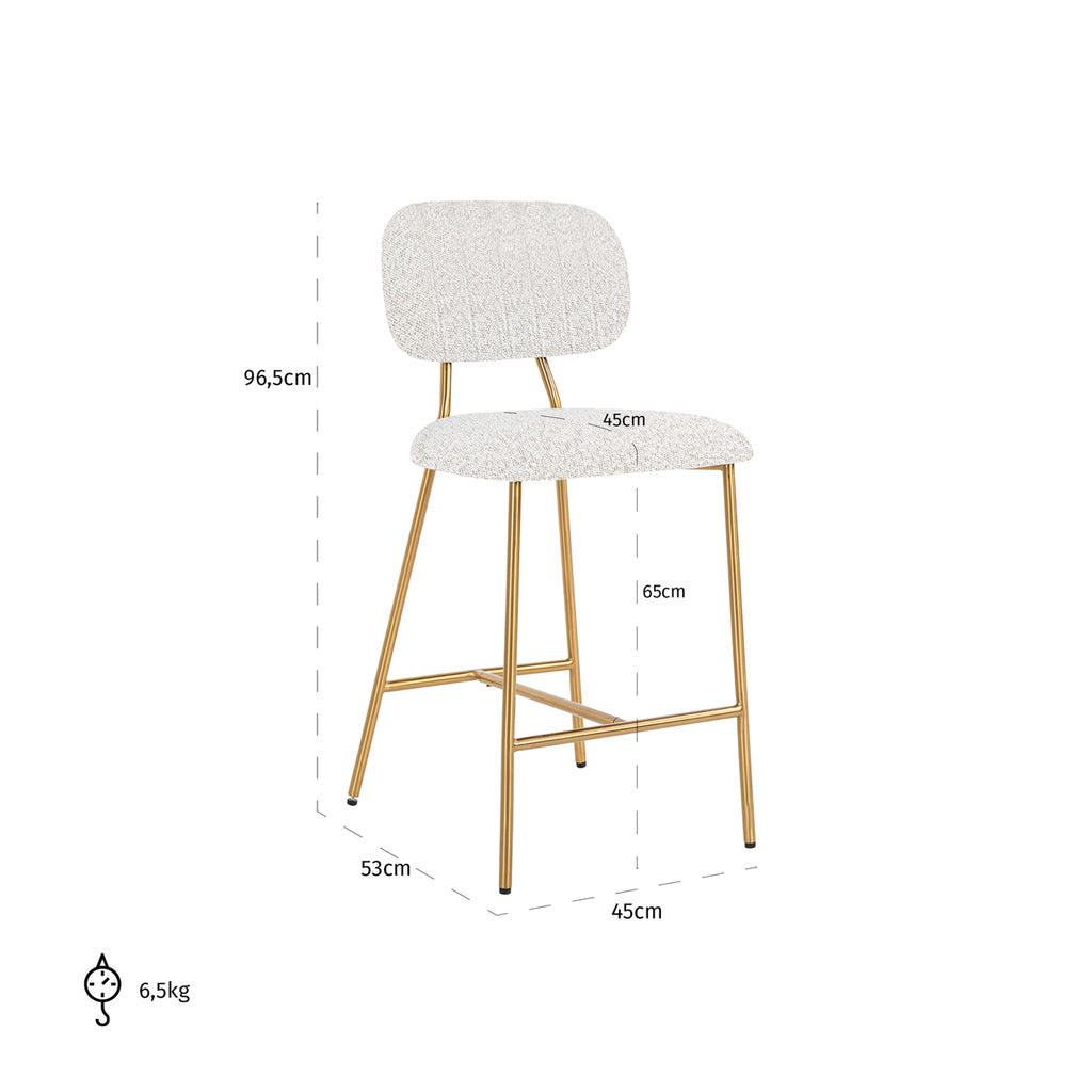 Counter stool Xenia white bouclé / brushed gold