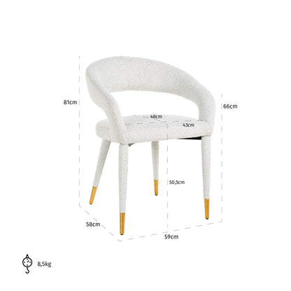 Stoel Gia white bouclé fire retardant