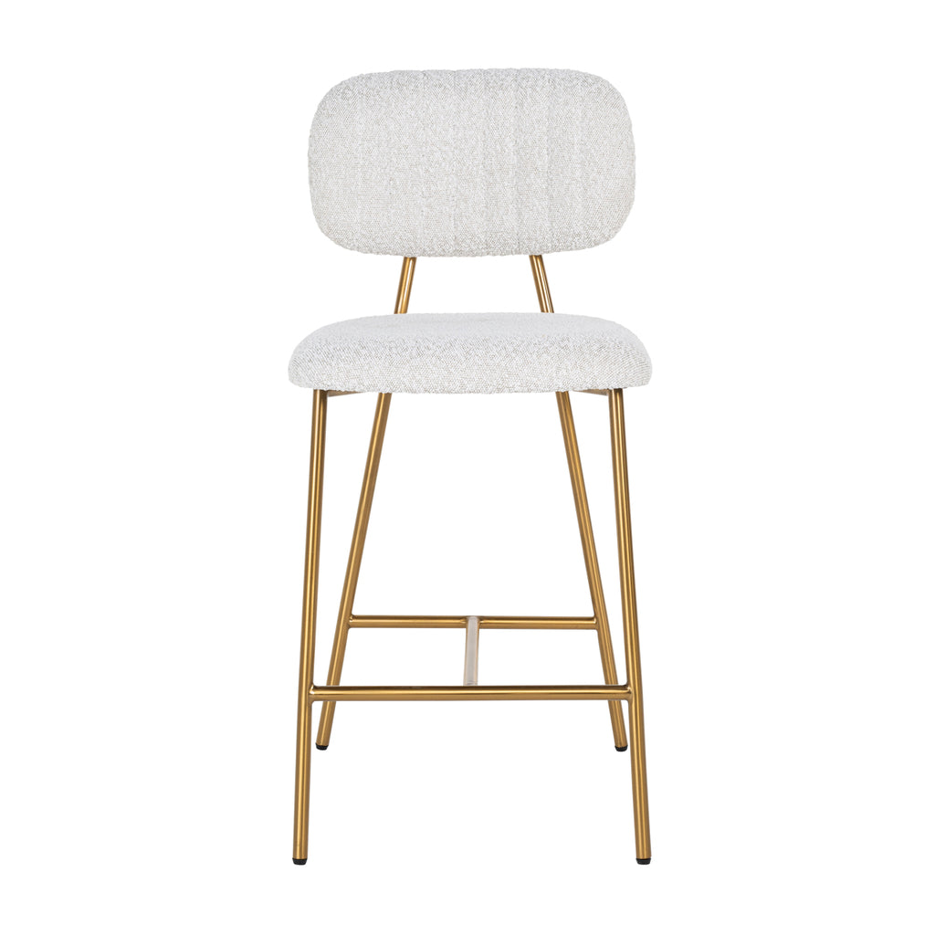 Counter stool Xenia white bouclé / brushed gold