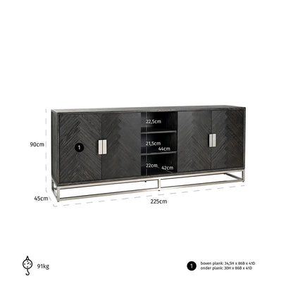 Dressoir Blackbone silver 4-deuren + open vak