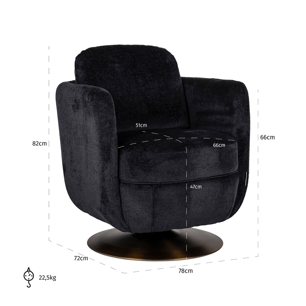 Turner black chenille swivel armchair