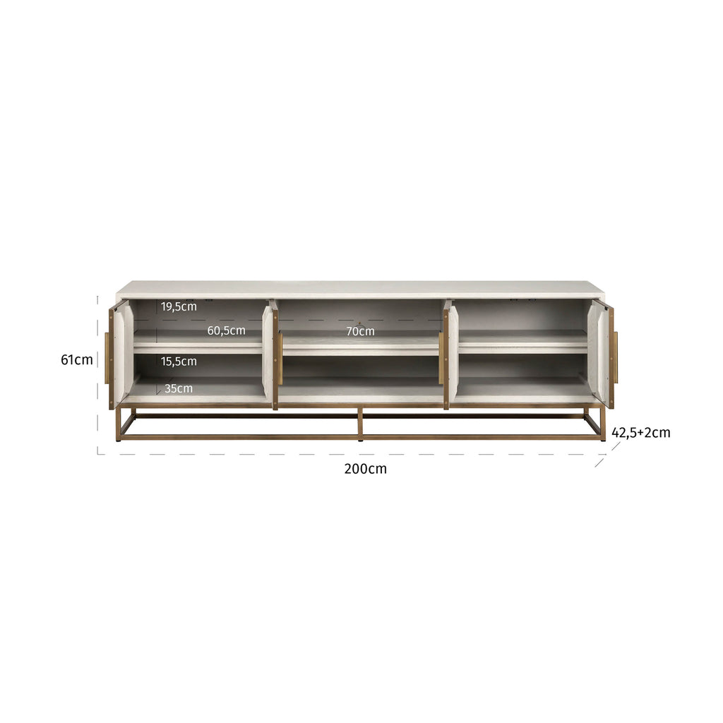 TV cabinet Whitebone brass 4 doors 200