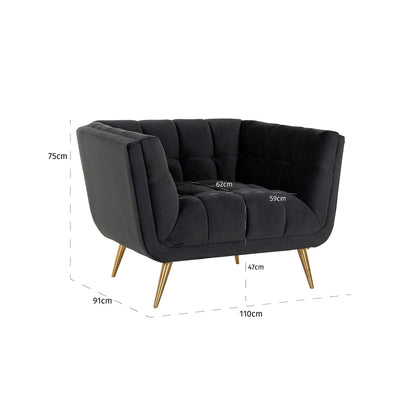 Armchair Huxley Anthracite velvet / Brushed gold