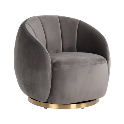 Lounge chair Jago in stone velvet with brushed gold legs