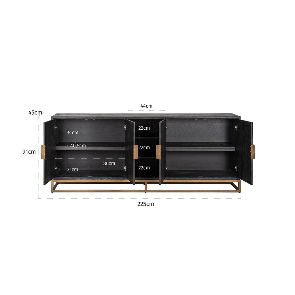 Dressoir Blackbone brass 4-deuren + open vak