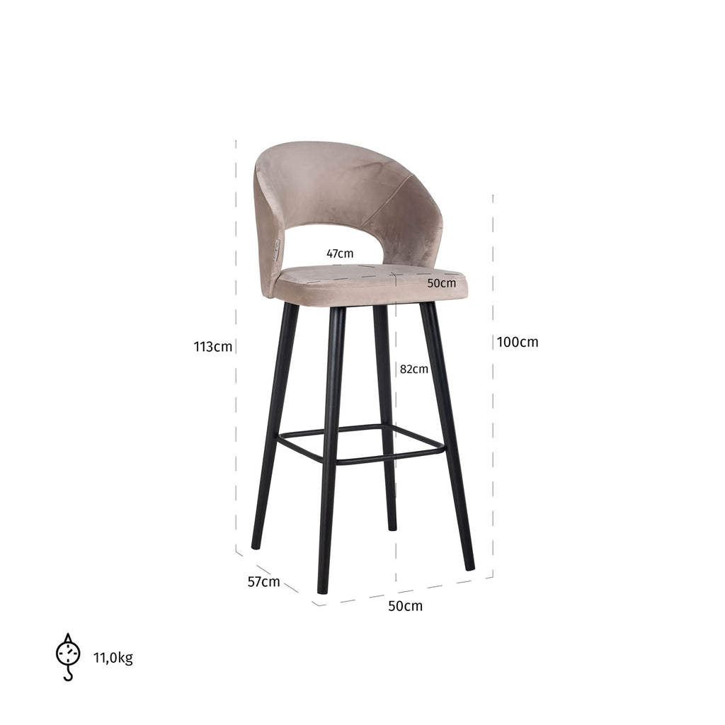 Tabouret de bar Savoy velours kaki