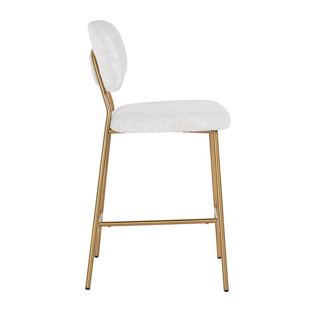 Counter stool Xenia white bouclé / brushed gold