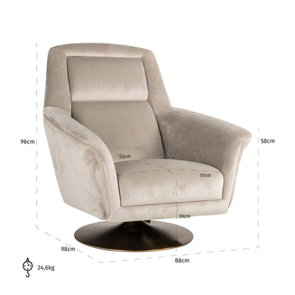 "Swivel armchair Nora in khaki velvet"