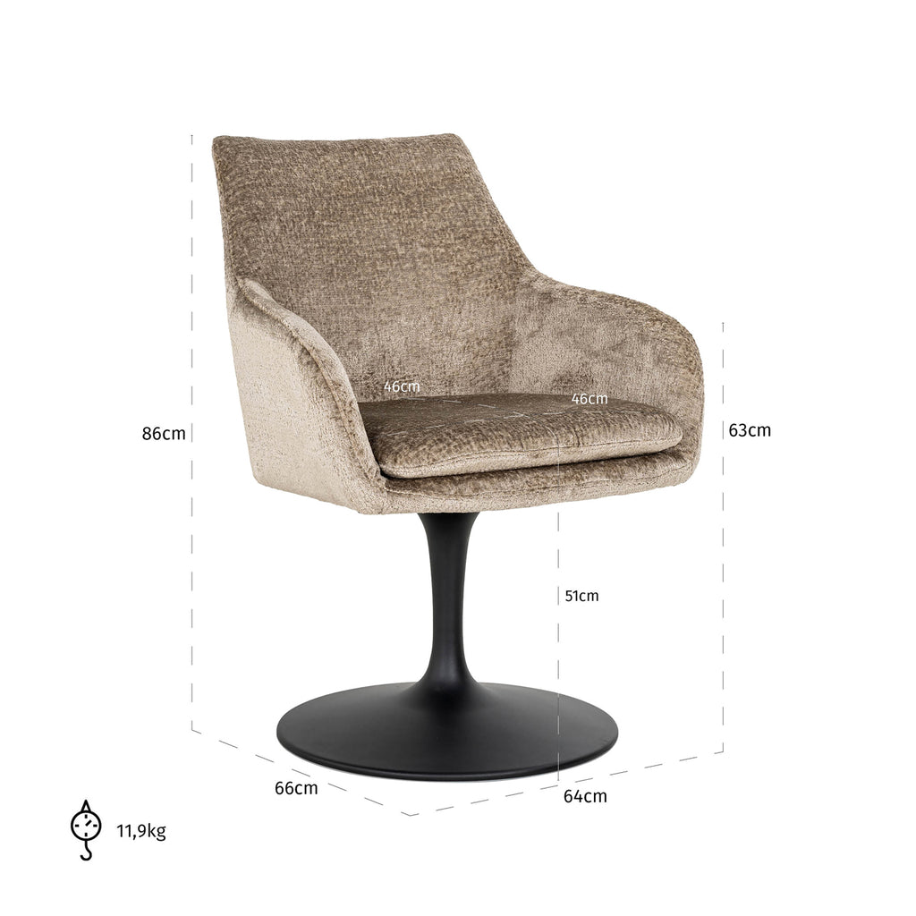 Chaise pivotante Marlon taupe chenille