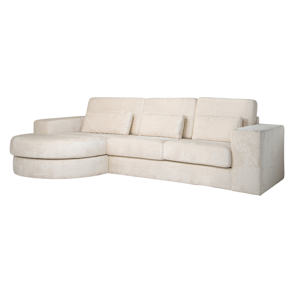 Bank Felix lounge links rond + 2,5 zitter chenille blanche