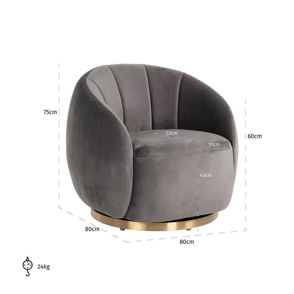 Lounge chair Jago in stone velvet with brushed gold legs